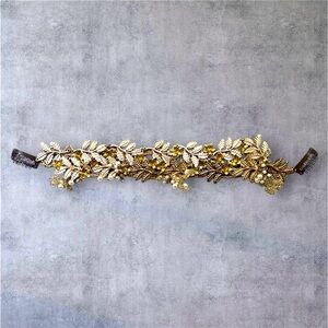 Gold Leaf and Pearl Bridal Prom Hair Accessory Tiara Wreath